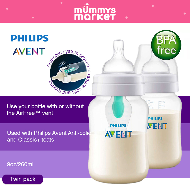 Philips Avent 260ml Anti-Colic PP Bottles with Airfree Vent Twin Pack (SCF813/24)